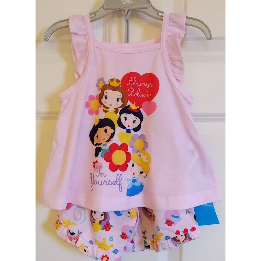 NEW Disney Princesses 2 Piece Nightwear Summer Pink Short Set Size-3